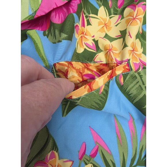 King Kamehameha Shirt Mens XL Blue Hawaiian Aloha Floral Print Pineapple Camp - Picture 6 of 10